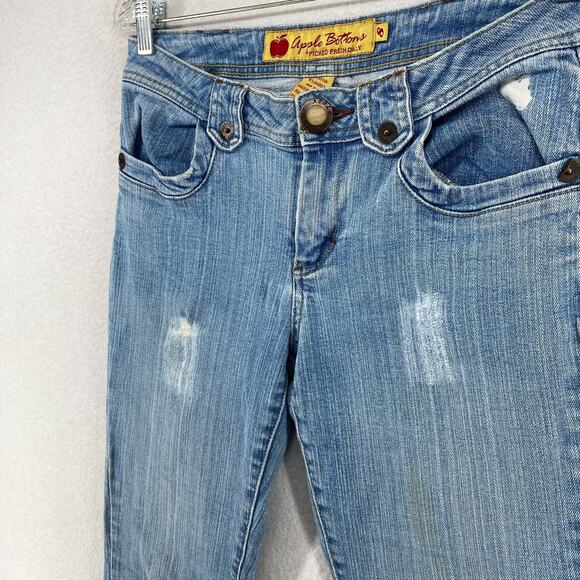 APPLE BOTTOMS Jeans 8 Distressed Straight Low Rise Stretch Denim Blue VTG HK - Picture 3 of 16